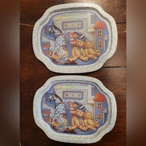 Trippie's Inc. 1996 Vintage Teddy Bear Americana Trays (2) Unused
